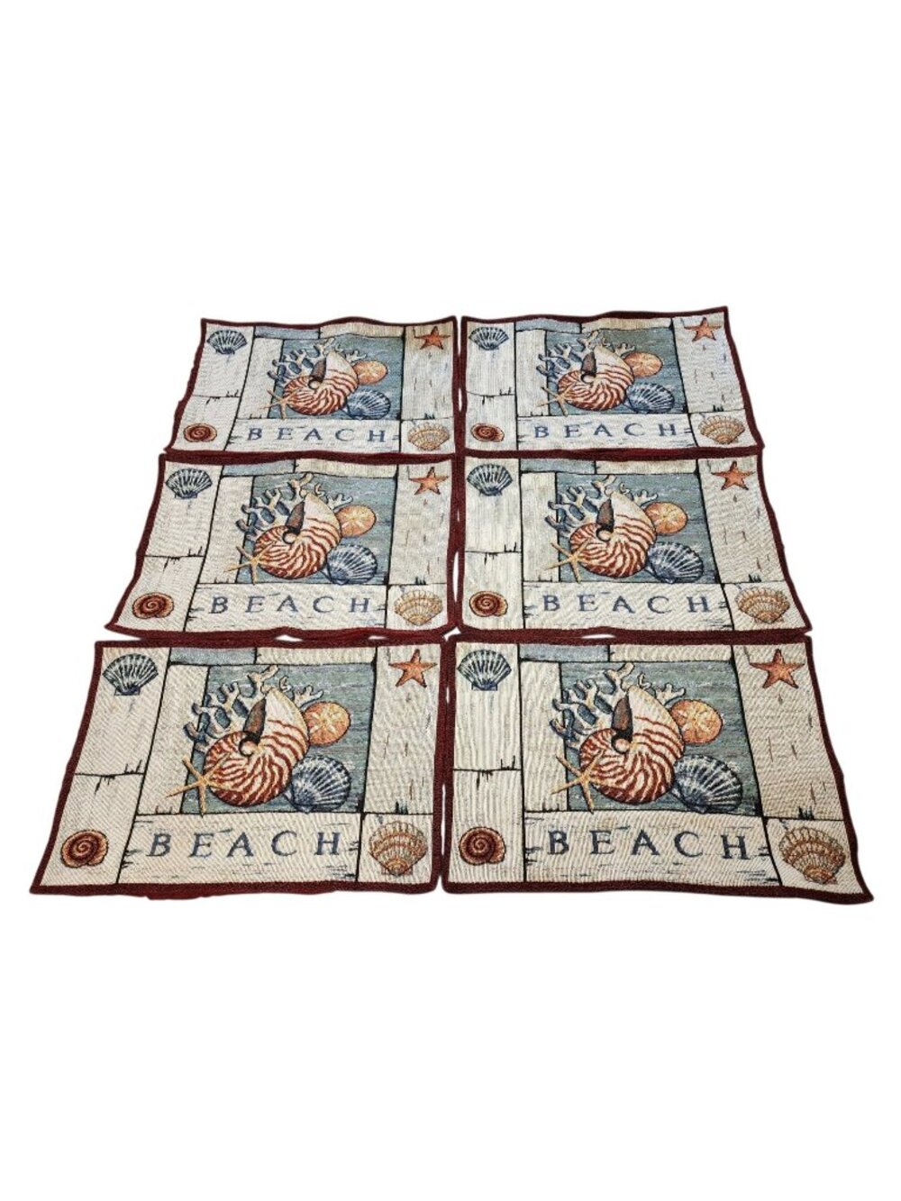 Set of 6 Nautical Placemats Lighthouse Beach Boat Shell Tapestry 12" x 18"